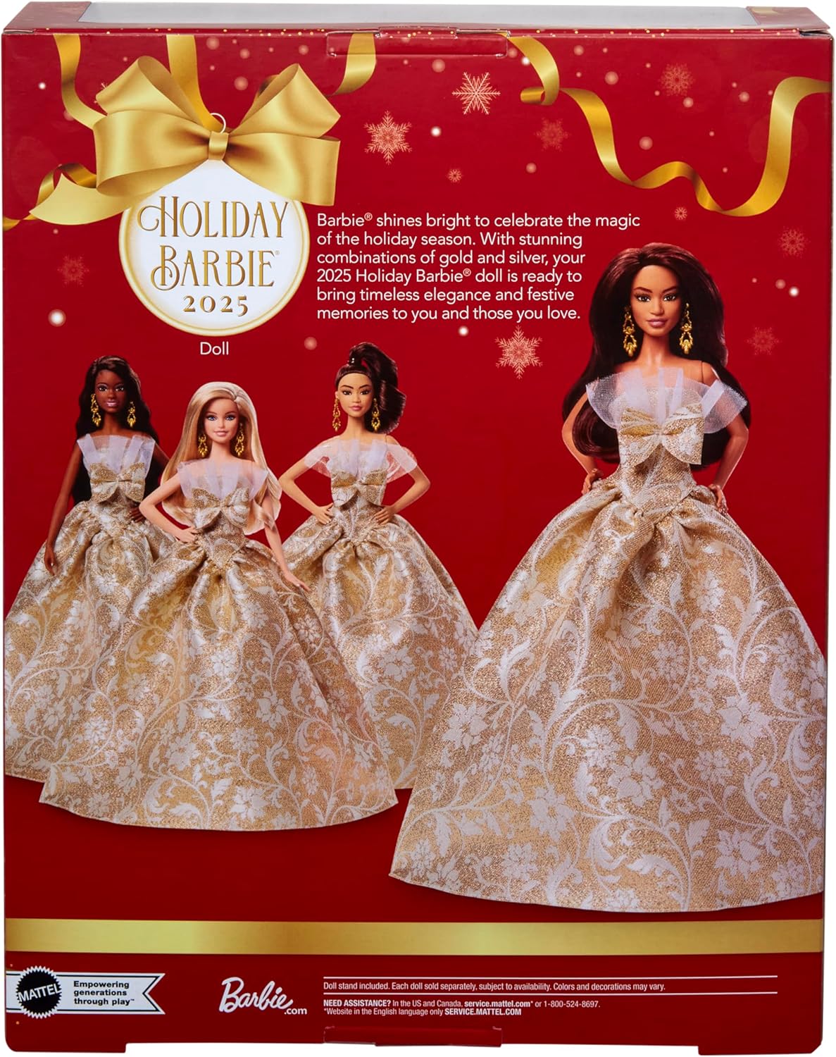 Barbie JBH97 Holiday Barbie Long Hair Signature Black Pretend Doll House Pretend Play 6 Years Old and Up Gold