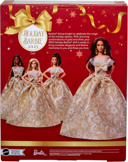 Barbie JBH97 Holiday Barbie Long Hair Signature Black Pretend Doll House Pretend Play 6 Years Old and Up Gold