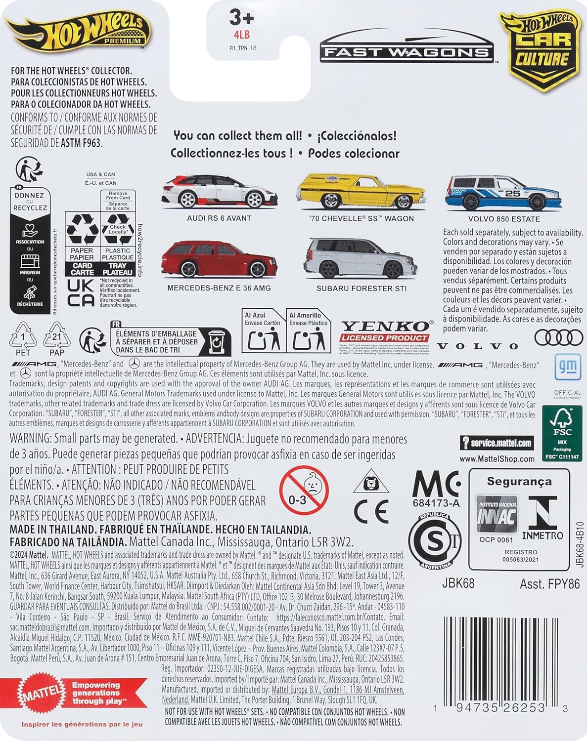 Hot Wheels Premium Car Culture Collectible Toy Car, 1:64 Scale Die-Cast Volvo 850 Estate, Fast Wagons Vehicle with Real Riders Tires