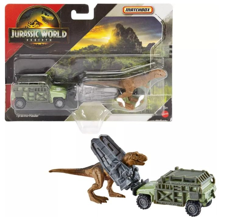 Hot Wheels Jurassic World Rebirth, Dinosaur Collection Vehicle and Figure (Tyranno-Hauler Tyrannosaurus Rex
