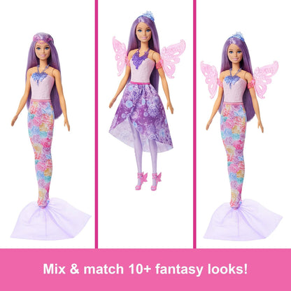 Barbie Doll with Clothes & Accessories, Fantasy Fashion Pack with 8 Accessories Including Mermaid Tail, Fairy Wings, Royal Necklaces, Shoes & More for 10+ Looks, JCP74