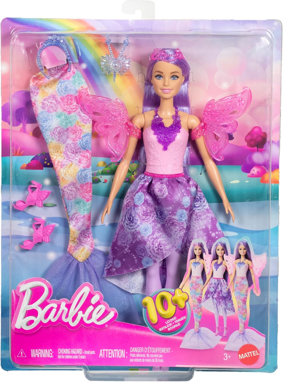 Barbie Doll with Clothes & Accessories, Fantasy Fashion Pack with 8 Accessories Including Mermaid Tail, Fairy Wings, Royal Necklaces, Shoes & More for 10+ Looks, JCP74