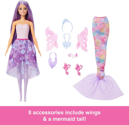 Barbie Doll with Clothes & Accessories, Fantasy Fashion Pack with 8 Accessories Including Mermaid Tail, Fairy Wings, Royal Necklaces, Shoes & More for 10+ Looks, JCP74