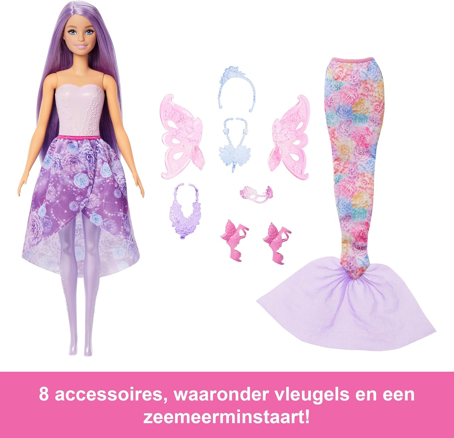 Barbie Doll with Clothes & Accessories, Fantasy Fashion Pack with 8 Accessories Including Mermaid Tail, Fairy Wings, Royal Necklaces, Shoes & More for 10+ Looks, JCP74