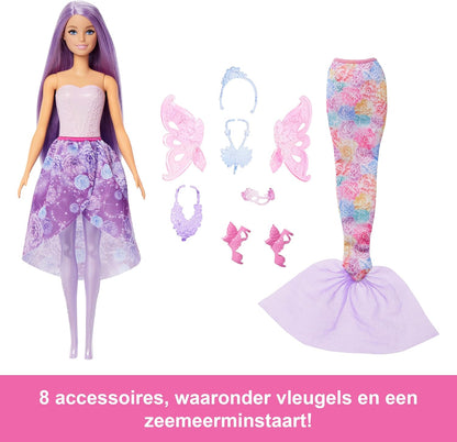 Barbie Doll with Clothes & Accessories, Fantasy Fashion Pack with 8 Accessories Including Mermaid Tail, Fairy Wings, Royal Necklaces, Shoes & More for 10+ Looks, JCP74