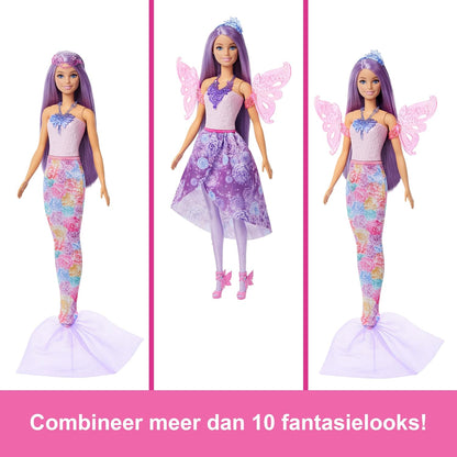 Barbie Doll with Clothes & Accessories, Fantasy Fashion Pack with 8 Accessories Including Mermaid Tail, Fairy Wings, Royal Necklaces, Shoes & More for 10+ Looks, JCP74