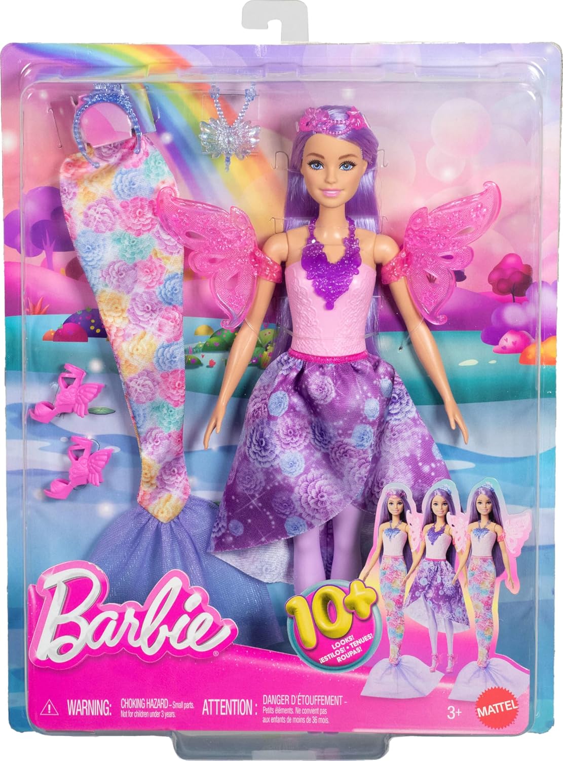 Barbie Doll with Clothes & Accessories, Fantasy Fashion Pack with 8 Accessories Including Mermaid Tail, Fairy Wings, Royal Necklaces, Shoes & More for 10+ Looks, JCP74