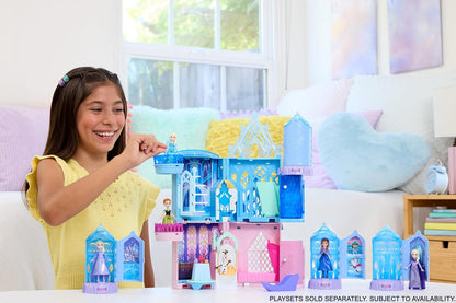 Mattel Disney Frozen Surprise Small Dolls & Mini Castle Playsets with Spinning Doll Reveal, Ice Castle Spin Surprise from Movies (Styles May Vary
