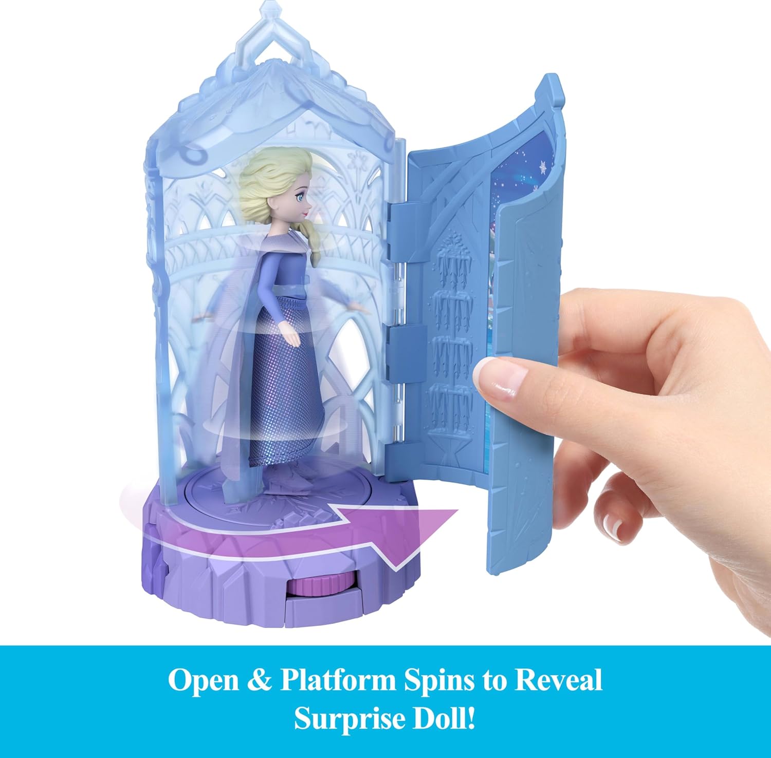 Mattel Disney Frozen Surprise Small Dolls & Mini Castle Playsets with Spinning Doll Reveal, Ice Castle Spin Surprise from Movies (Styles May Vary