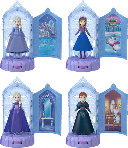 Mattel Disney Frozen Surprise Small Dolls & Mini Castle Playsets with Spinning Doll Reveal, Ice Castle Spin Surprise from Movies (Styles May Vary
