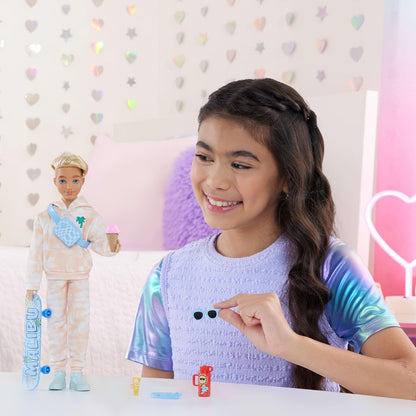 Barbie Dream Besties Doll and Accessories, Ken Posable Fashion Doll with Removable Fashions & Blonde Hair, 9 Summer & Skateboard Themed Pieces, JDD75
