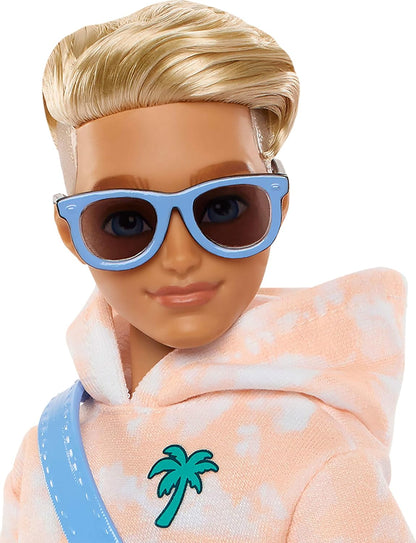 Barbie Dream Besties Doll and Accessories, Ken Posable Fashion Doll with Removable Fashions & Blonde Hair, 9 Summer & Skateboard Themed Pieces, JDD75