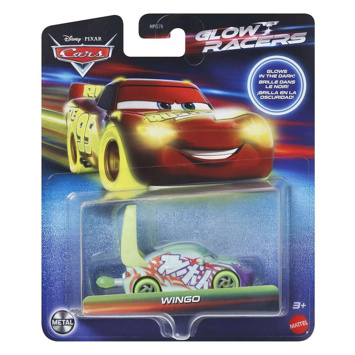 Disney Cars Mattel Glow Racers Glow-in-The-Dark 1:55 Scale Diecast Metal Vehicle Wingo with Flames
