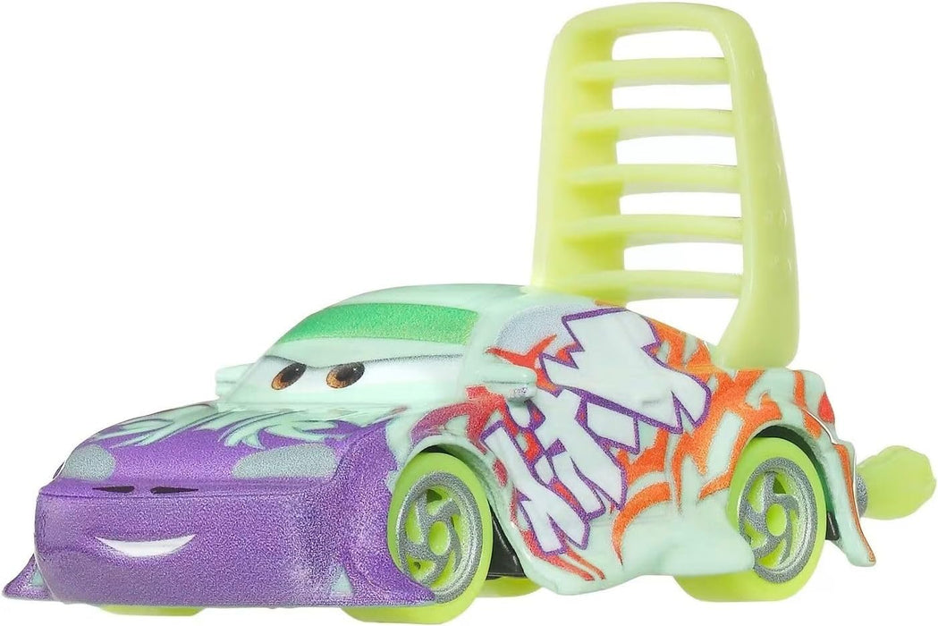 Disney Cars Mattel Glow Racers Glow-in-The-Dark 1:55 Scale Diecast Metal Vehicle Wingo with Flames