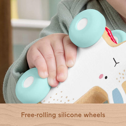Fisher-Price Baby Toy Wooden Push-Along Bunny, Wood Vehicle for Crawling Developmental Play for Infants Ages 6+ Months, JDM52