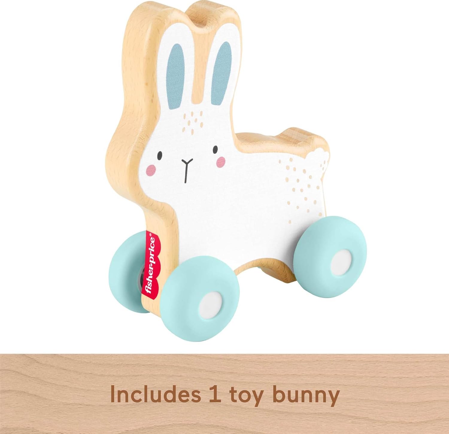 Fisher-Price Baby Toy Wooden Push-Along Bunny, Wood Vehicle for Crawling Developmental Play for Infants Ages 6+ Months, JDM52