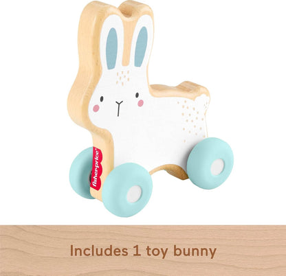 Fisher-Price Baby Toy Wooden Push-Along Bunny, Wood Vehicle for Crawling Developmental Play for Infants Ages 6+ Months, JDM52