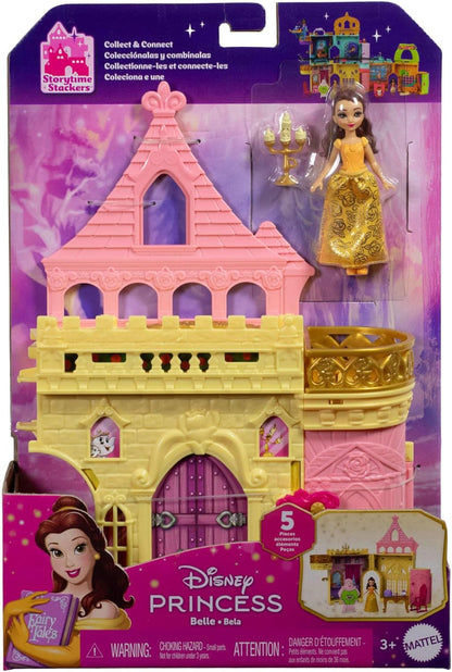 Mattel Disney Princess Toys, Storytime Stackers Belle's Castle, Stackable Doll House with Small Doll & 9 Pieces, Inspired by the Disney Movie, JDP54
