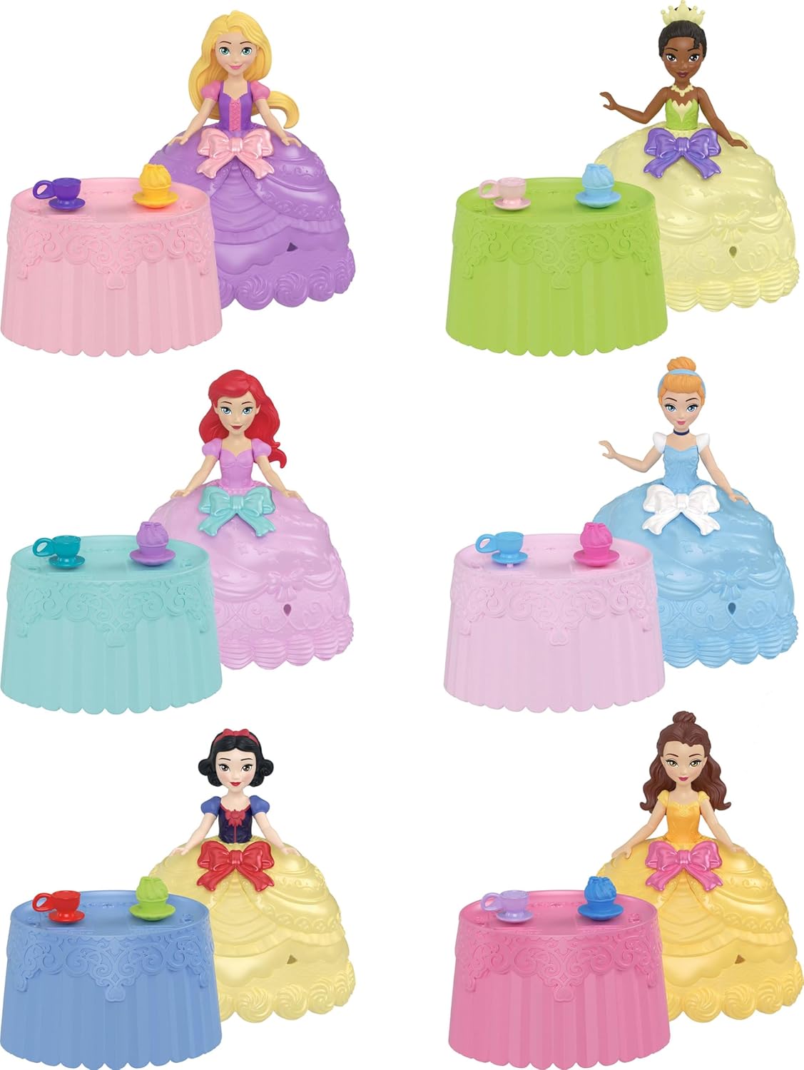 Mattel Disney Princess Toys, Small Doll Cupcake Reveal with 5 Surprises Including Doll & 2 Tea Party Accessories, Inspired by Movies (Dolls May Vary