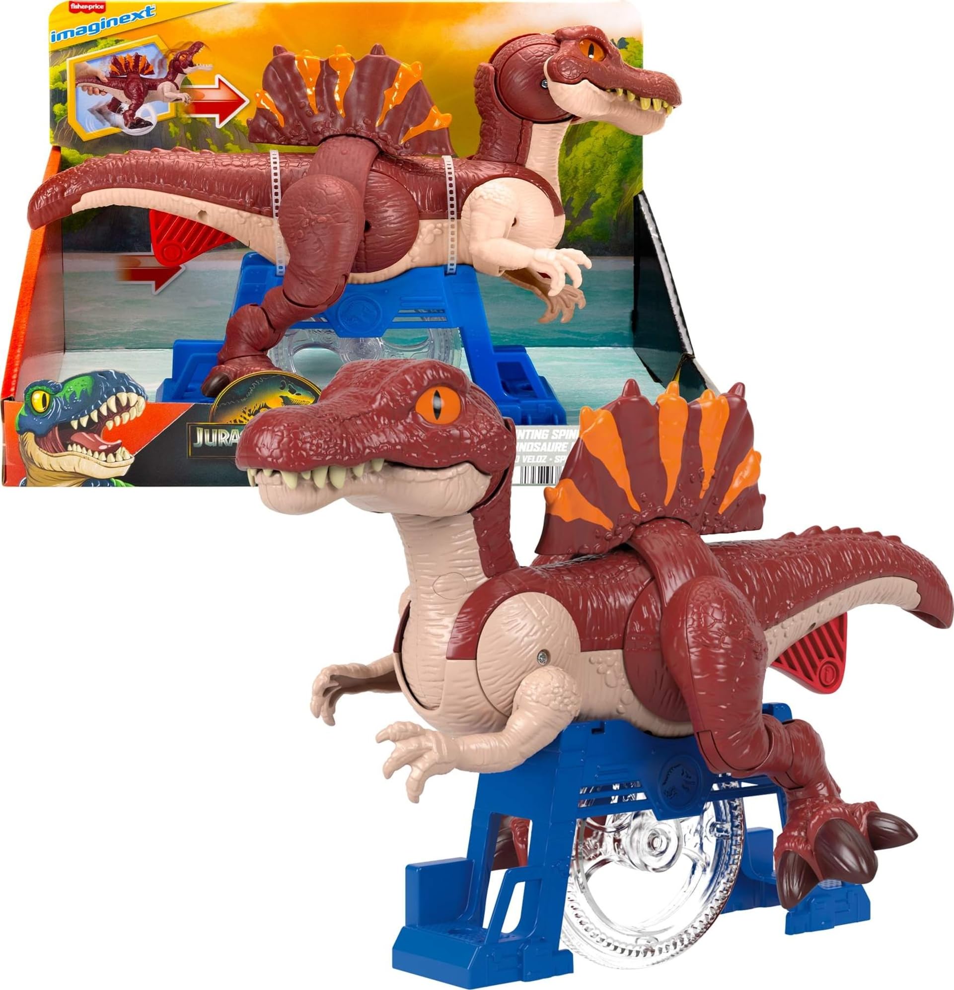 Fisher-Price Imaginext Jurassic World Rebirth Dinosaur Toy, Sprinting Spinosaurus Figure with Lunge & Chomp Motion, 9 Inches Tall, JFR24