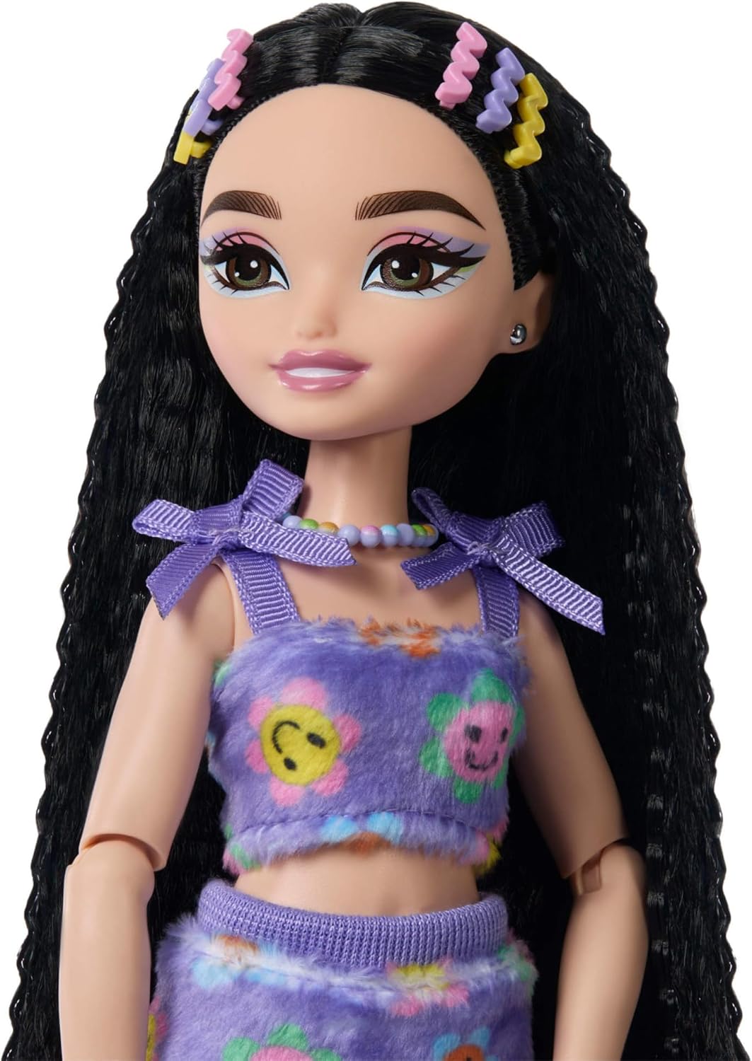 Barbie Dream Besties Doll and Accessories, Renee Posable Roller Skating Fashion Doll with Black Hair, 12 Video & Food Themed Pieces, JFX99