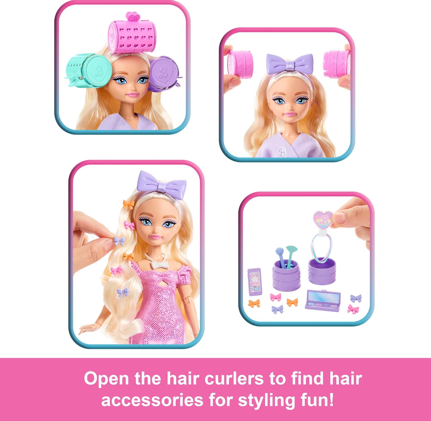 Barbie Dream GET READY Malibu” Fashion Doll with Stylized Hair, Including Surprise Hair Accessories & 15+ Looks, JGG38