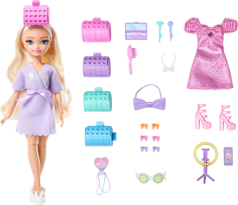 Barbie Dream GET READY Malibu” Fashion Doll with Stylized Hair, Including Surprise Hair Accessories & 15+ Looks, JGG38