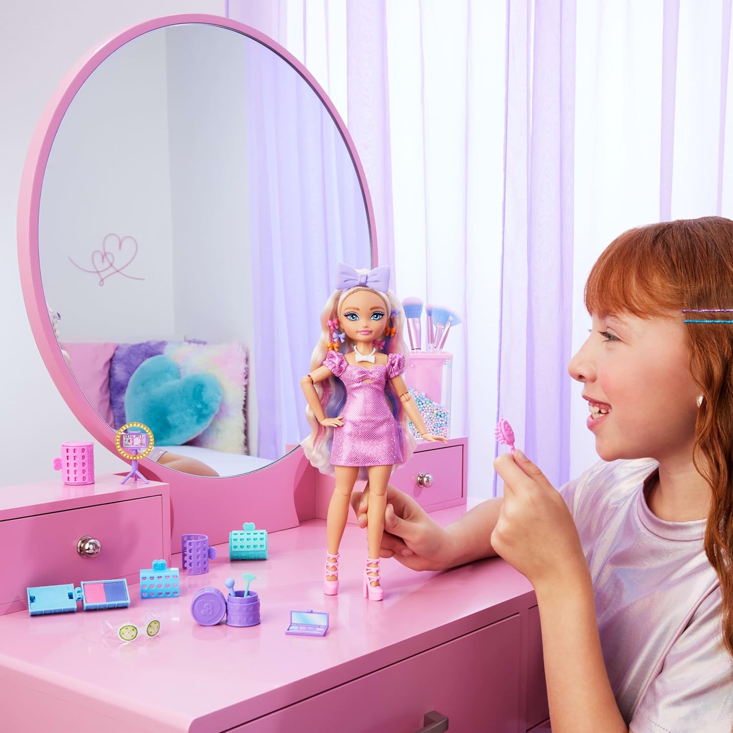 Barbie Dream GET READY Malibu” Fashion Doll with Stylized Hair, Including Surprise Hair Accessories & 15+ Looks, JGG38