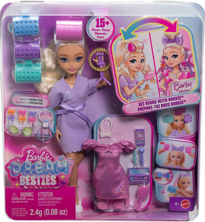 Barbie Dream GET READY Malibu” Fashion Doll with Stylized Hair, Including Surprise Hair Accessories & 15+ Looks, JGG38