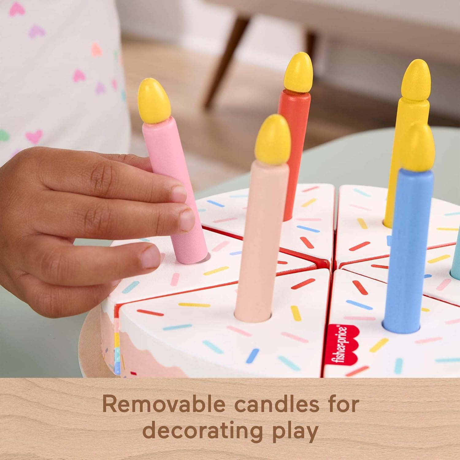 Fisher-Price Wood Pretend Play Toy Cake Set, 14-Piece Wooden Food Decorating & Serving Play for Preschool Kids Ages 3+ Years