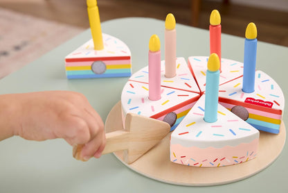 Fisher-Price Wood Pretend Play Toy Cake Set, 14-Piece Wooden Food Decorating & Serving Play for Preschool Kids Ages 3+ Years