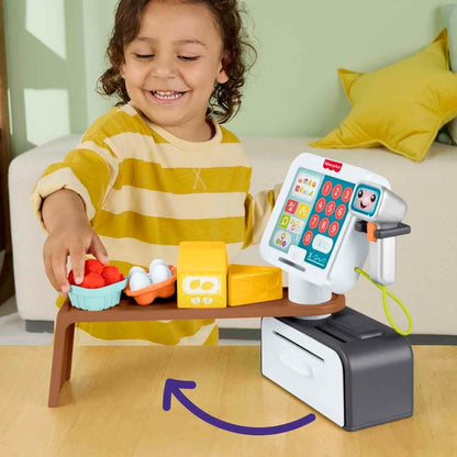 Fisher-Price Fun and Learning Market JGW99 Checkout Playset, 20 Pieces for Children from 2 Years Old with Support for Multiple Languages