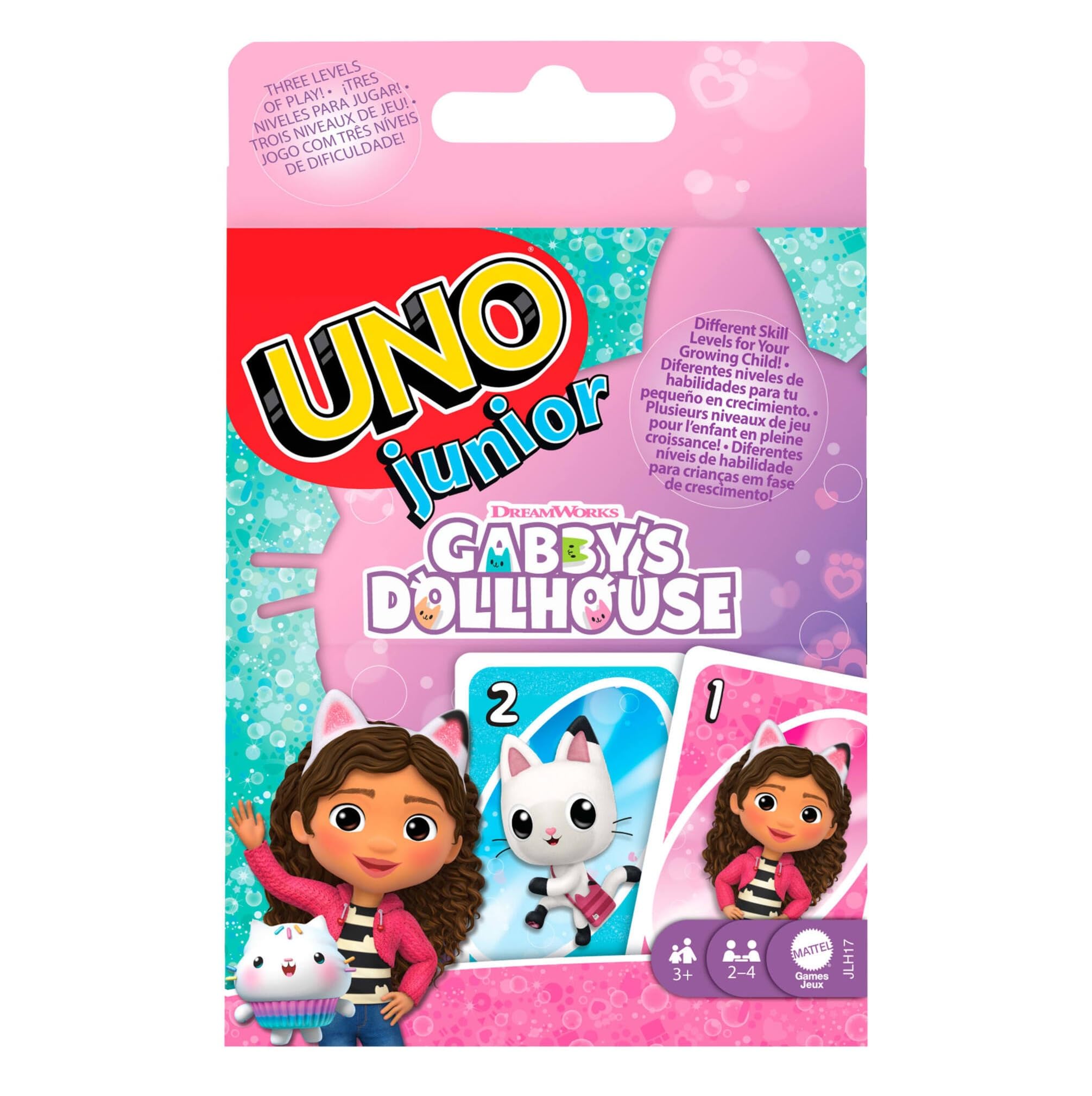 Mattel Games UNO Junior Gabby’s Dollhouse Card Game for Kid Parties, Family Nights, Vacations & Travel, JLH17