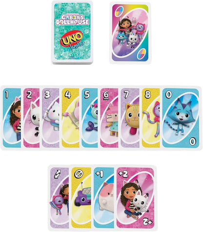 Mattel Games UNO Junior Gabby’s Dollhouse Card Game for Kid Parties, Family Nights, Vacations & Travel, JLH17
