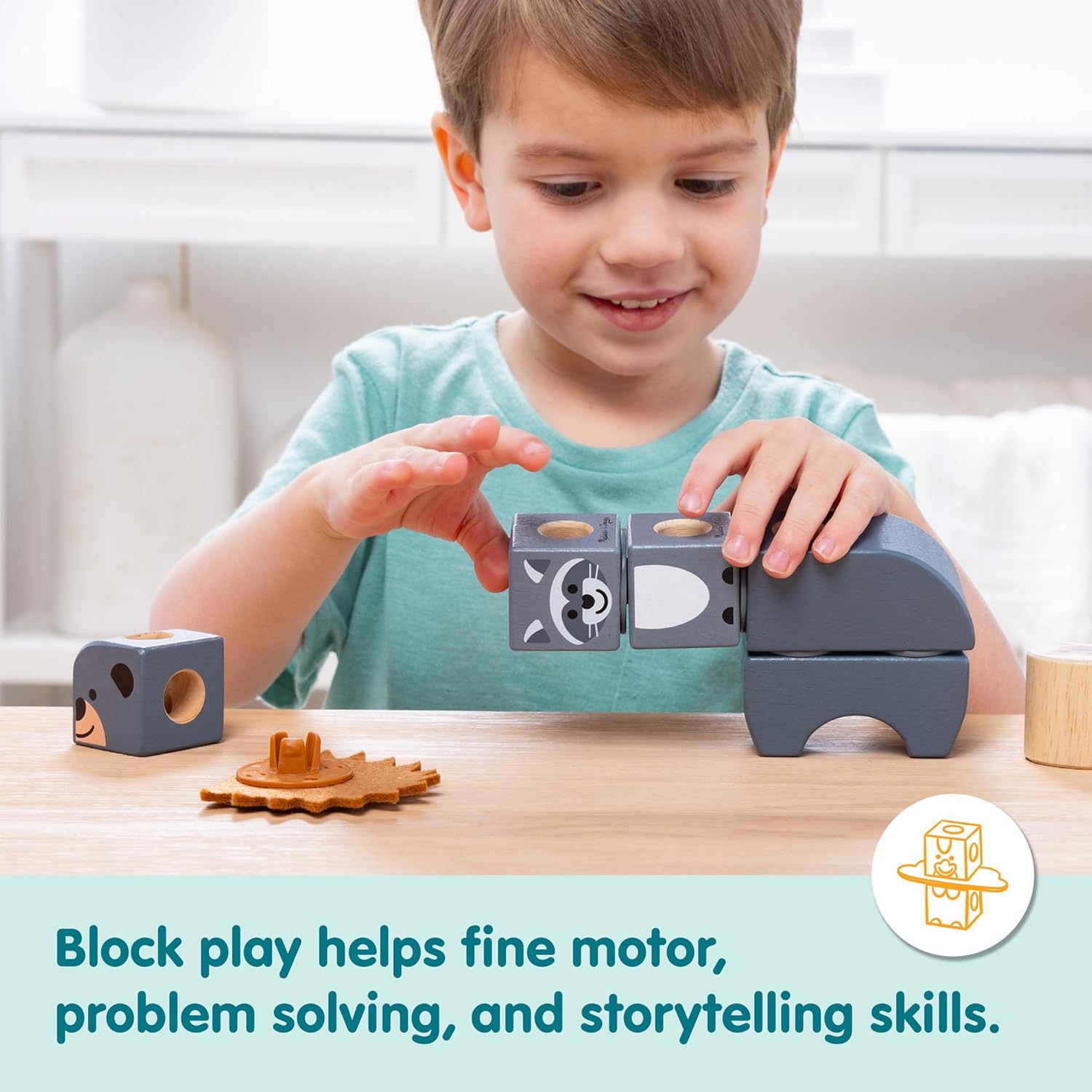 Melissa & Doug Blockables Woodland Friends Snap And Play, Mix And Match Connectable Wooden Building Blocks Play Set Toy for Preschool Boys And Girls (16 Pcs