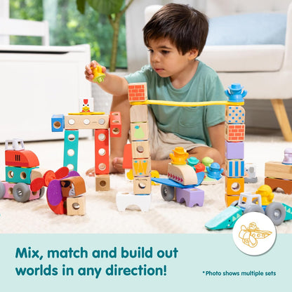 Melissa & Doug Blockables Woodland Friends Snap And Play, Mix And Match Connectable Wooden Building Blocks Play Set Toy for Preschool Boys And Girls (16 Pcs