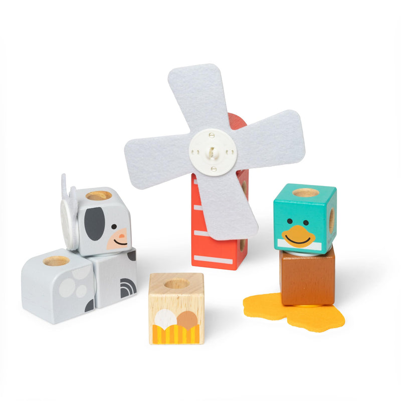 Melissa & Doug Blockables Farm Friends Snap And Play, Mix And Match Connectable Wooden Building Blocks Play Set Toy for Preschool Boys And Girls (16 Pcs
