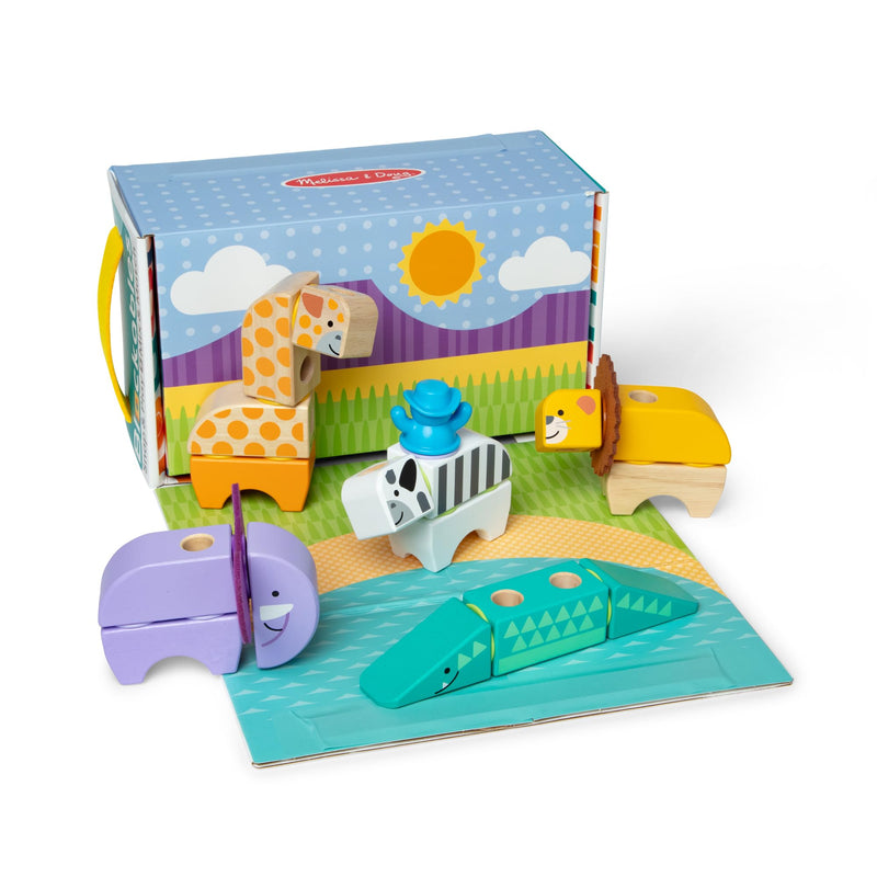 Melissa & Doug Blockables Safari Snap And Play, Mix And Match Connectable Wooden Building Blocks Play Set Toy for Preschool Boys And Girls (34 Pcs