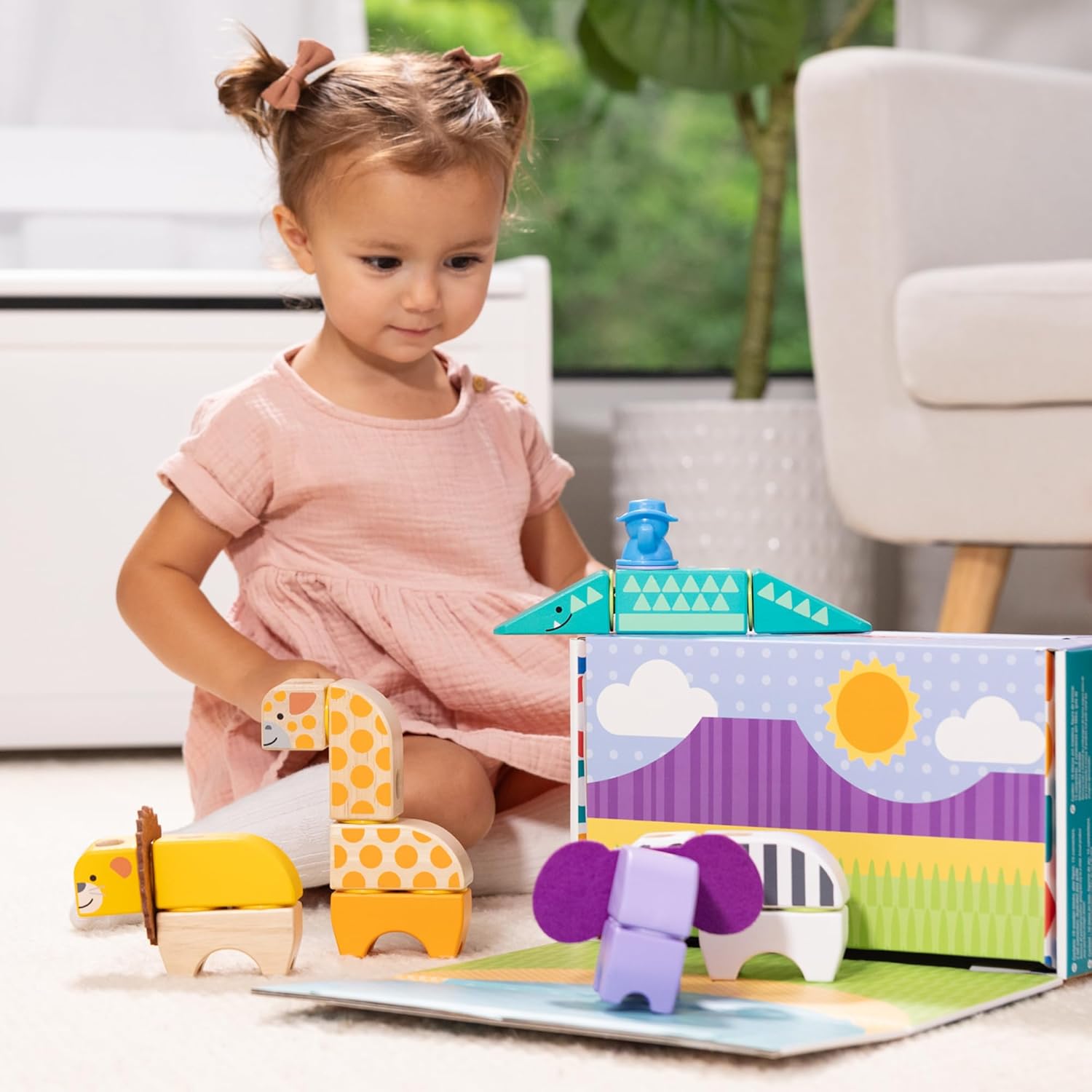 Melissa & Doug Blockables Safari Snap And Play, Mix And Match Connectable Wooden Building Blocks Play Set Toy for Preschool Boys And Girls (34 Pcs