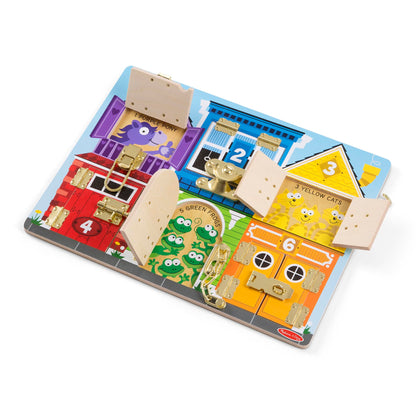Melissa & Doug Wooden Latches Board | Wooden Toy | Developmental Toy | Motor Skills | Problem Solving | 3+ | Gift for Boy or Girl