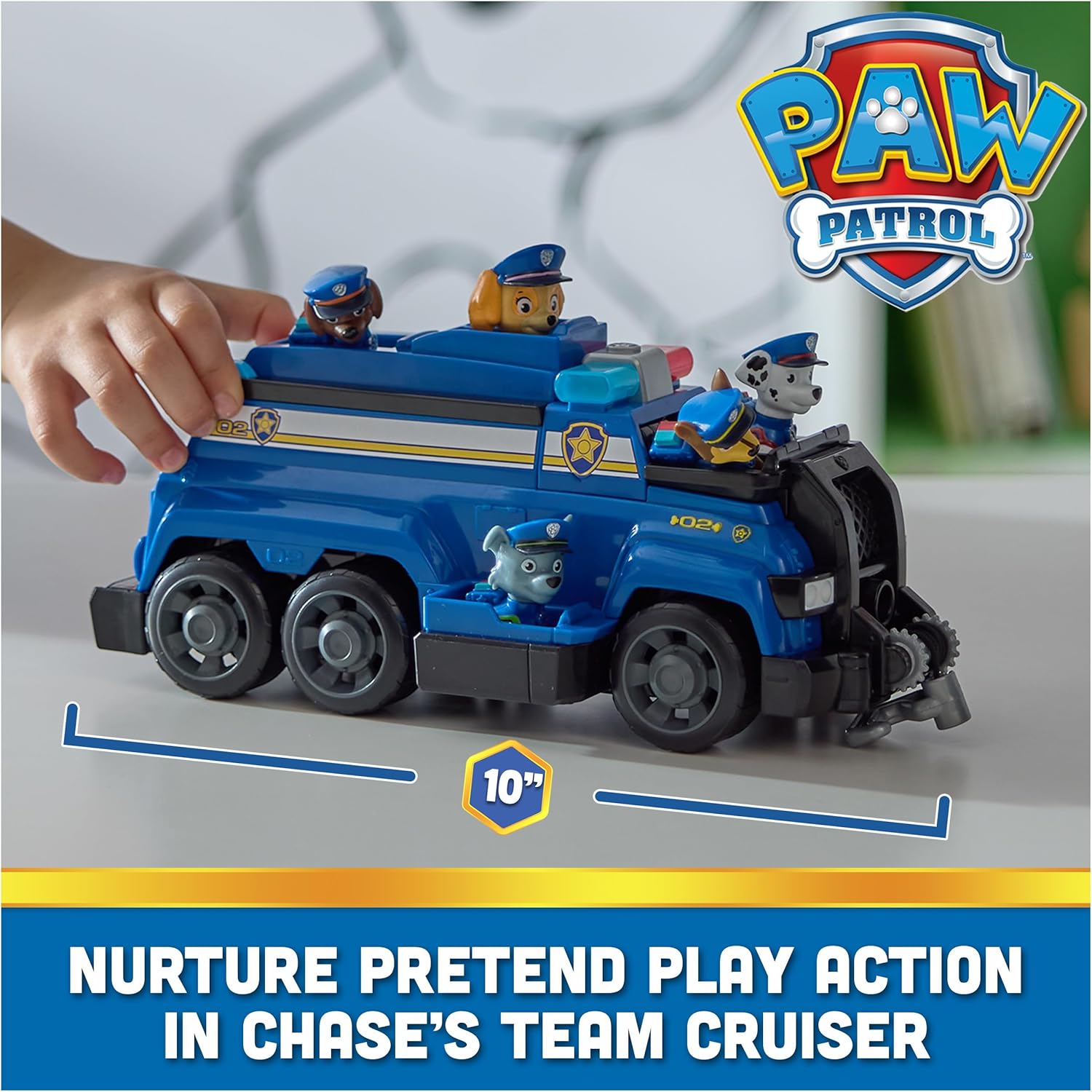 PAW Patrol Team Cruiser, Large Scale Vehicle with Exclusive Chase, Marshall, Skye, Rubble, Rocky & Zuma Action Figures, Toys for Boys & Girls Ages 3+
