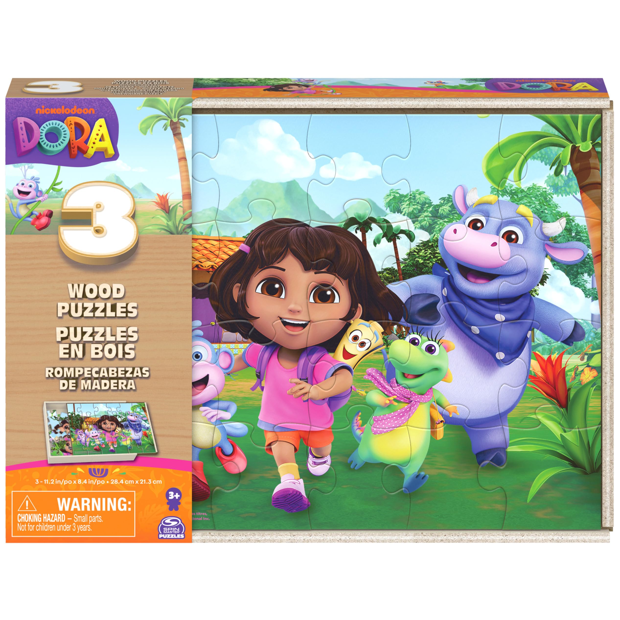 Spin Master Games, Dora Wooden Jigsaw Puzzles Set of 3 - 24 Pieces Each - Kids Puzzles - Toys for Preschool Girls and Boys from 3 Years