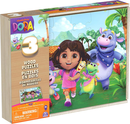 Spin Master Games, Dora Wooden Jigsaw Puzzles Set of 3 - 24 Pieces Each - Kids Puzzles - Toys for Preschool Girls and Boys from 3 Years