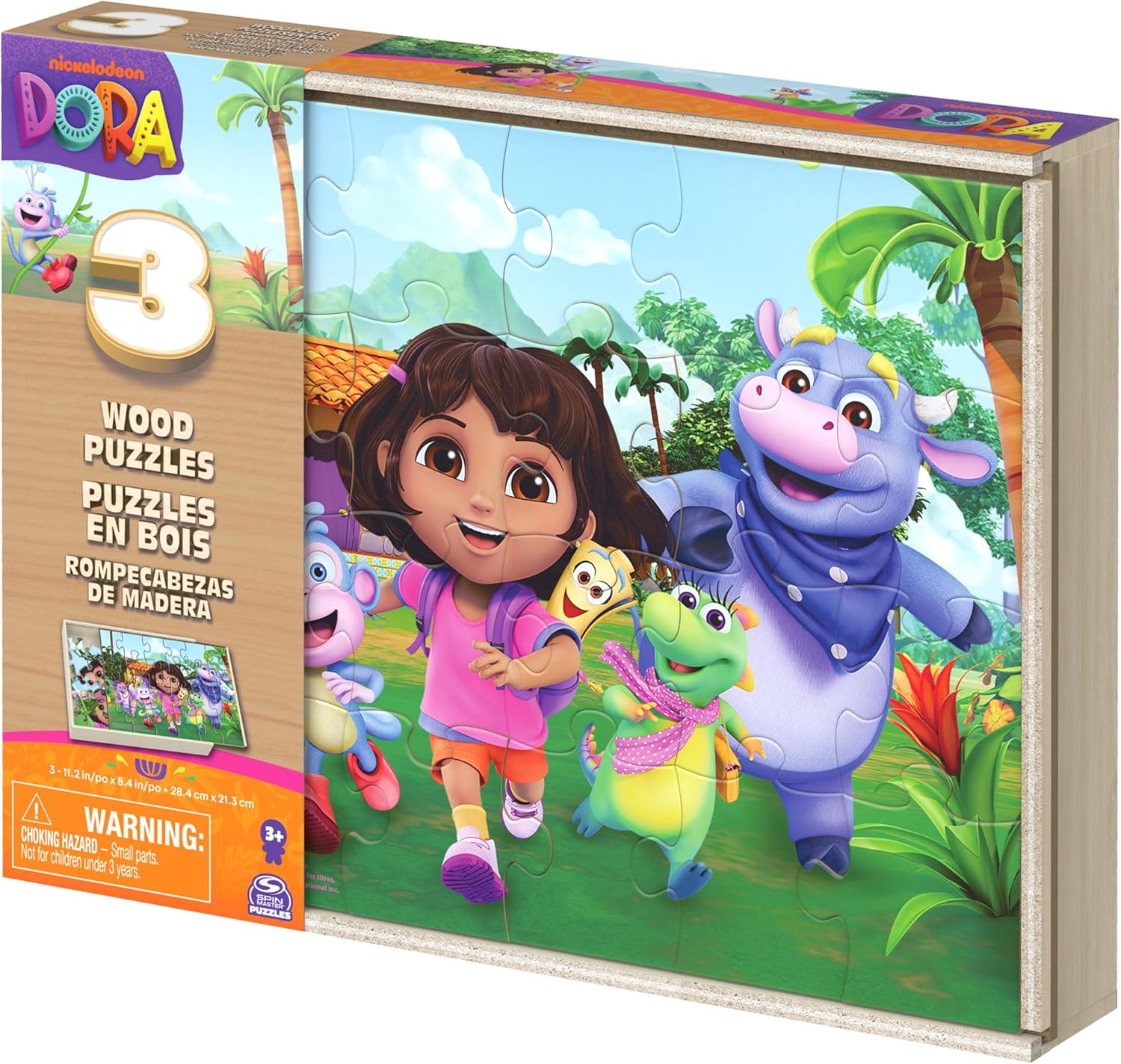 Spin Master Games, Dora Wooden Jigsaw Puzzles Set of 3 - 24 Pieces Each - Kids Puzzles - Toys for Preschool Girls and Boys from 3 Years