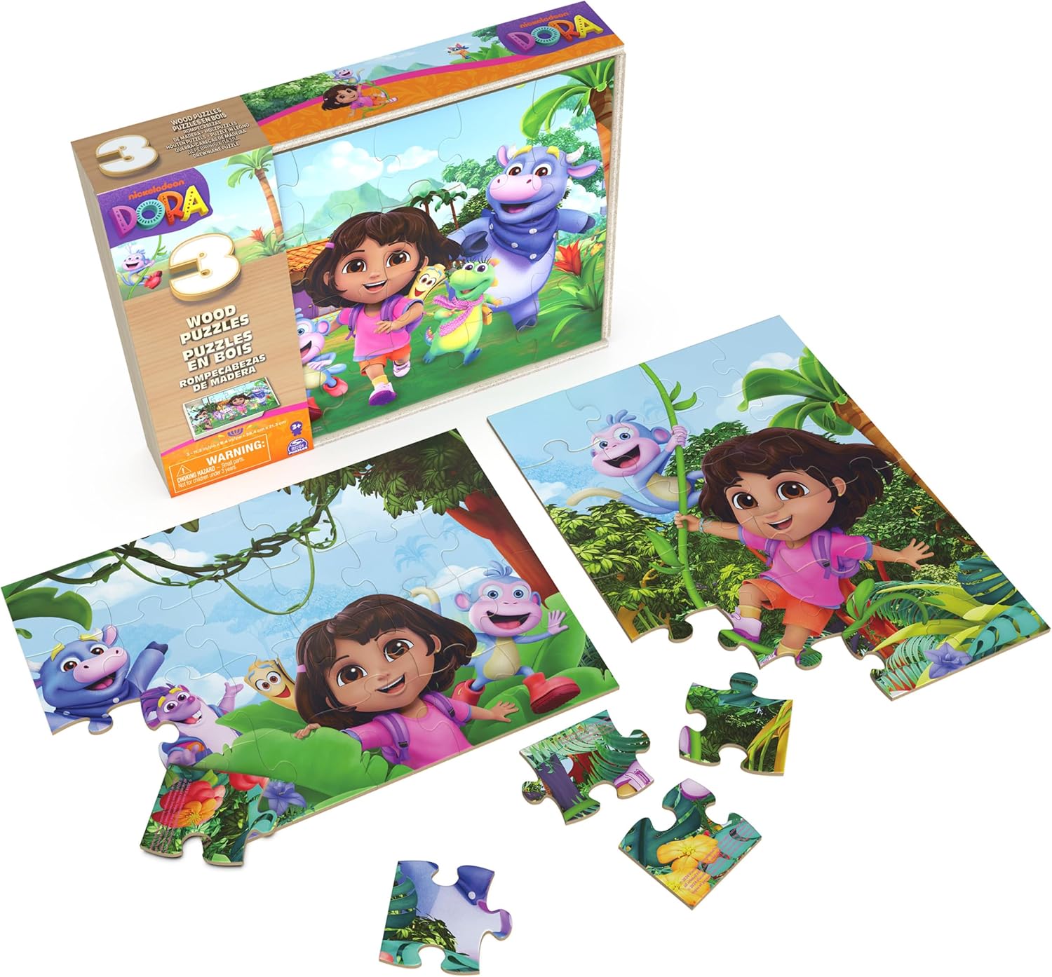Spin Master Games, Dora Wooden Jigsaw Puzzles Set of 3 - 24 Pieces Each - Kids Puzzles - Toys for Preschool Girls and Boys from 3 Years