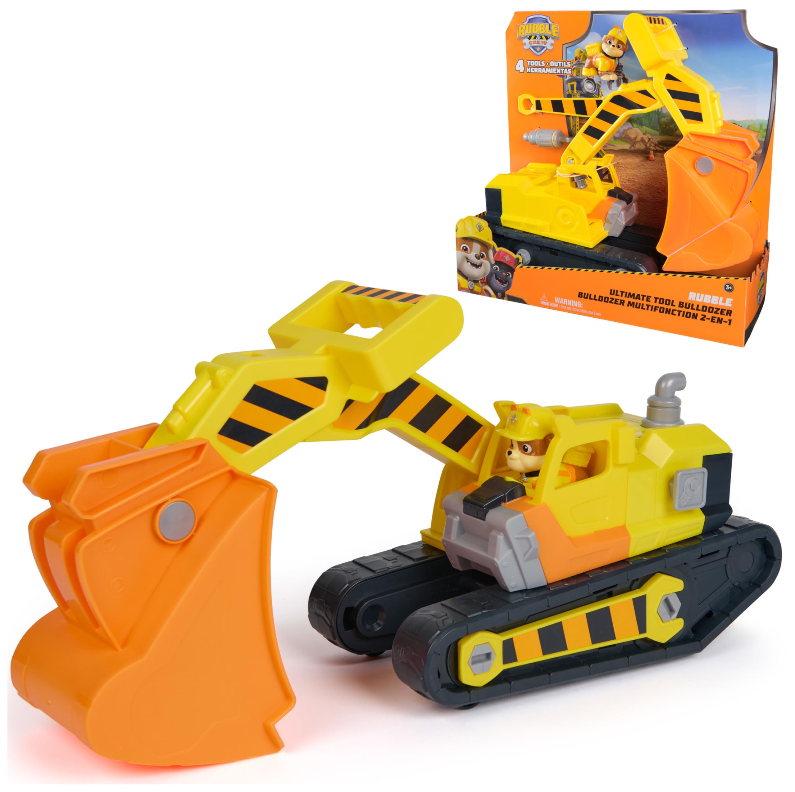 Rubble & Crew Rubble's Ultimate Tool Bulldozer Vehicle, Toy Truck with Action Figure, PAW Patrol Kids Toys for Boys and Girls Ages 3 and Up.