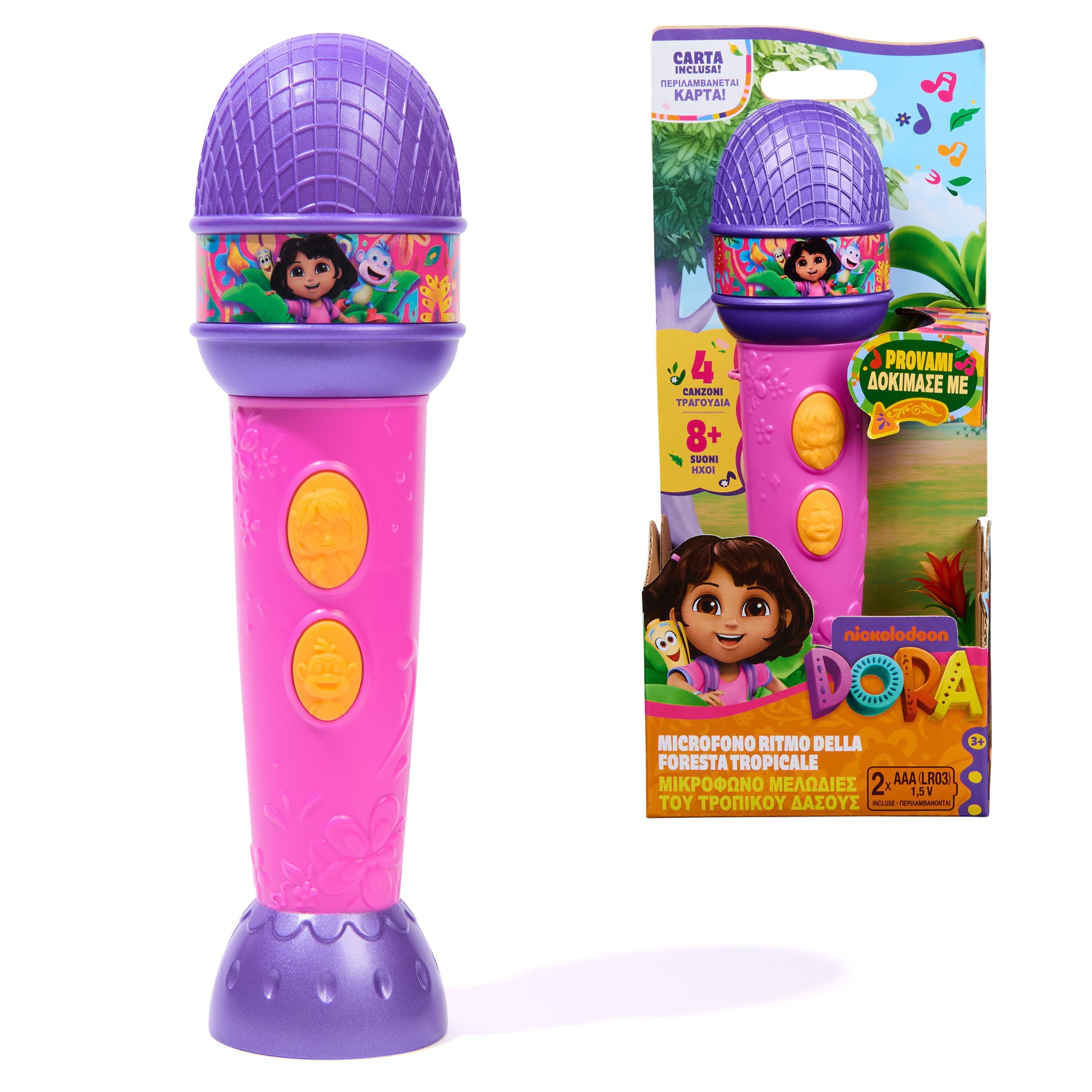 Dora, Tropical Forest Rhythm Microphone with Bilingual Music, Sounds and Phrases, Toy for Girls and Boys from 3 Years