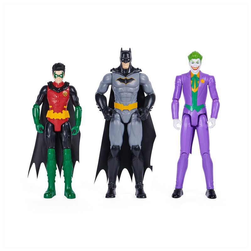 DC Comics Batman - Pack of 3 Figurines: Batman, Robin, The Joker 30 cm Articulated - Adventures of the Masked Man - Children's Toy 3 Years and Above