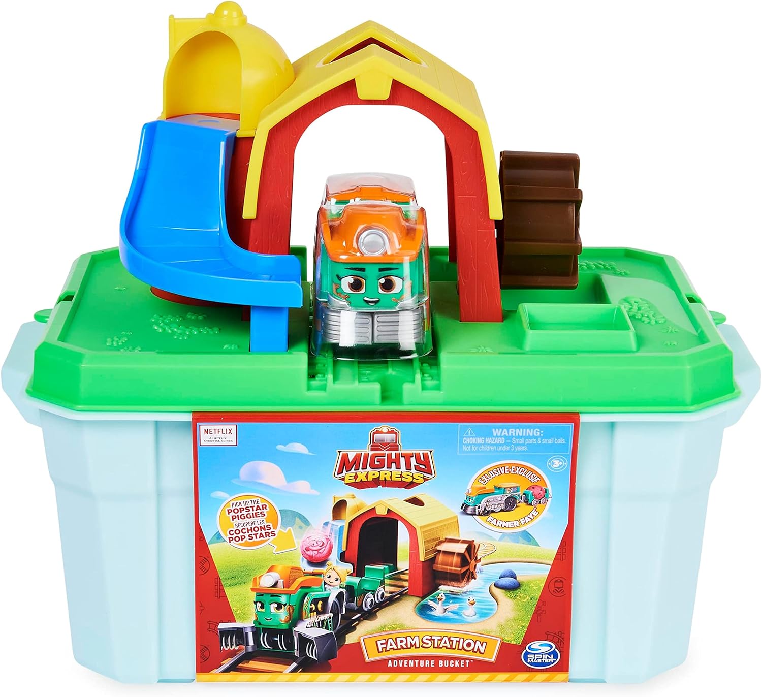 Mighty Express Farm Station Playset - Playset with 11-Piece Track Set, Push-and-Go Train Farm Frieda and Accessories, from 3 Years