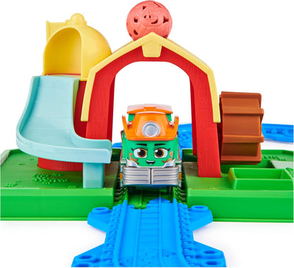 Mighty Express Farm Station Playset - Playset with 11-Piece Track Set, Push-and-Go Train Farm Frieda and Accessories, from 3 Years